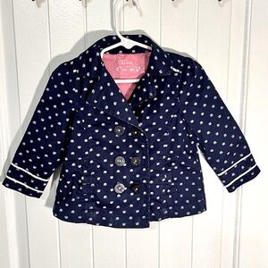 Cherokee 18M Jacket Peacoat Bee Print Double Breasted 100% Cotton Blue Girls